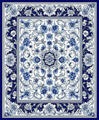 Blue White Floral Scroll Pattern Rug