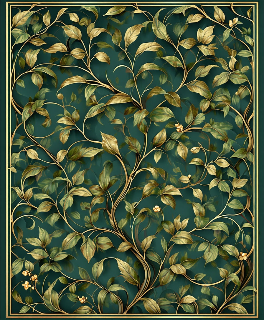 Elegant Gold Vine Flourish Pattern Rug