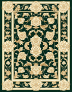 Classic Floral Scrollwork Dark Green Rug