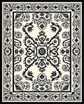 Ornate Floral Symmetry Black Cream Rug