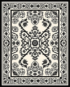 Ornate Floral Symmetry Black Cream Rug