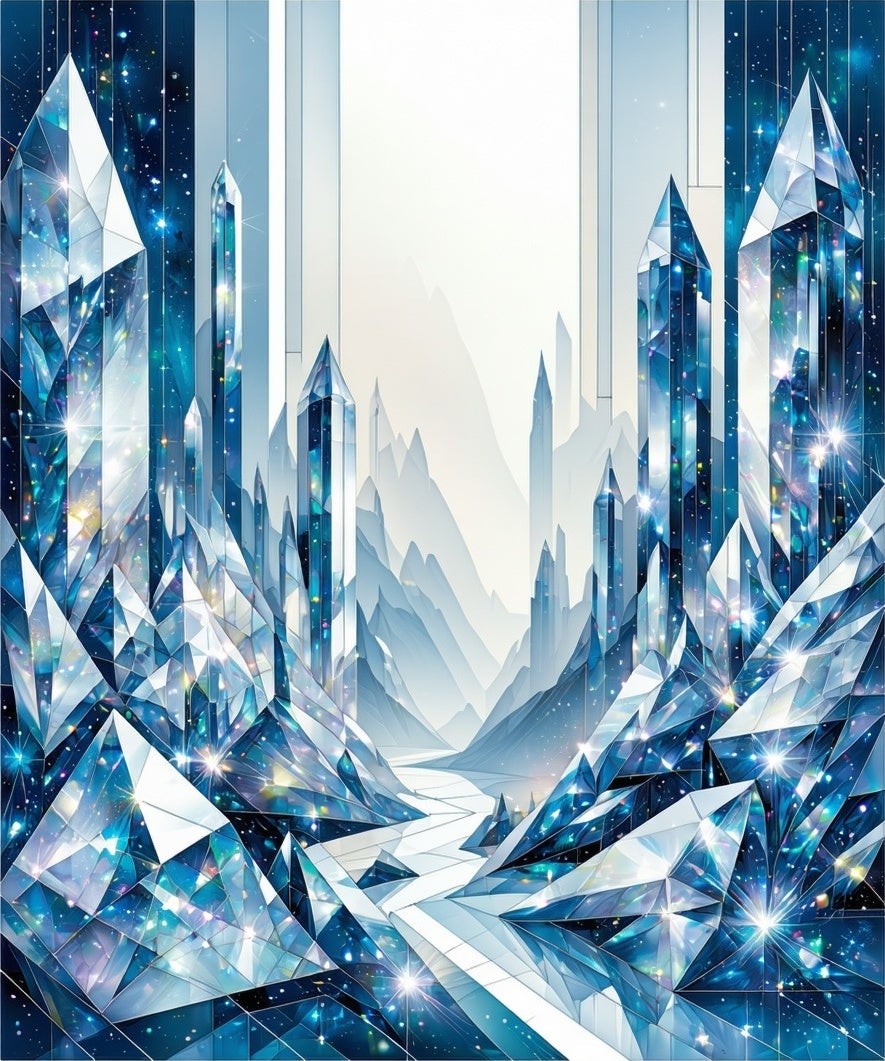 Geometric Crystal Landscape Blue Rug