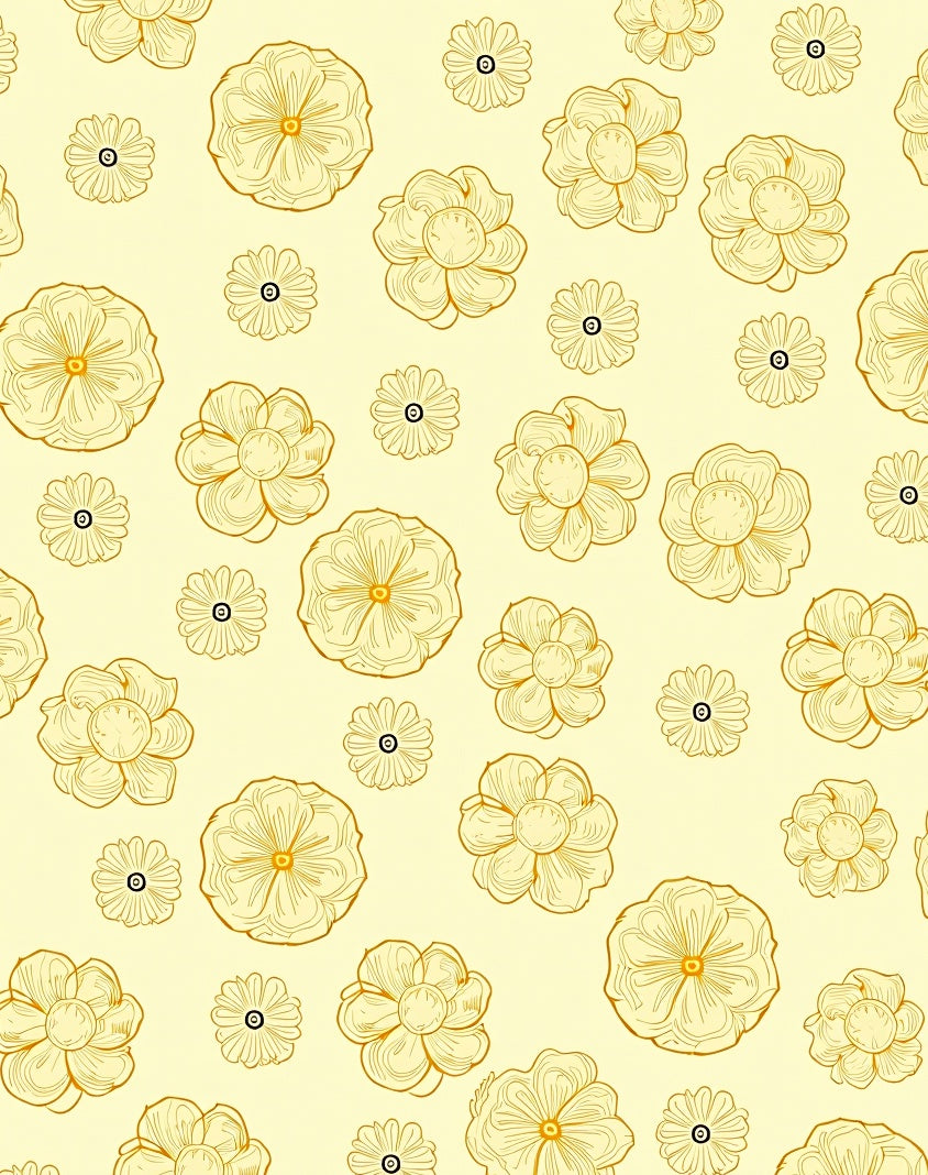 Golden Outline Floral Pattern Rug