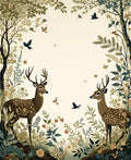 Woodland Deer And Birds Botanical Print Rug