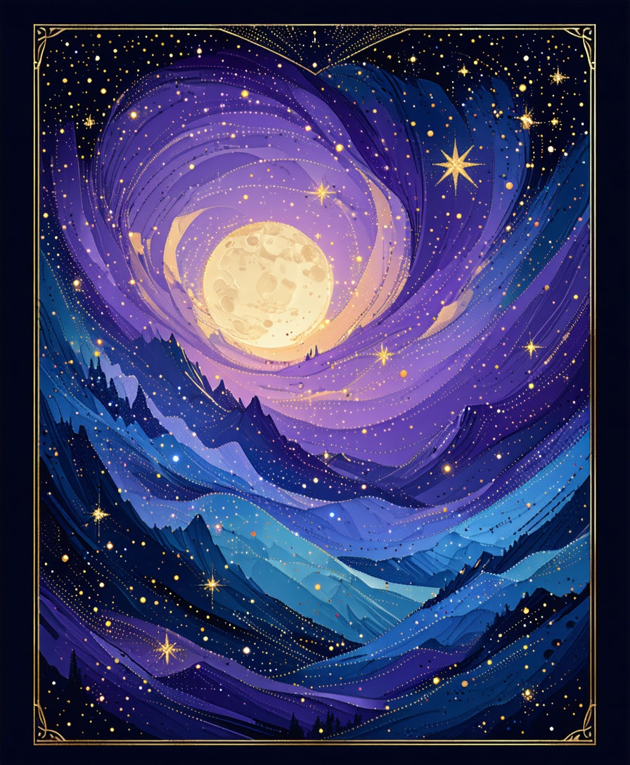 Galactic Swirl Celestial Mountain Scene Rug