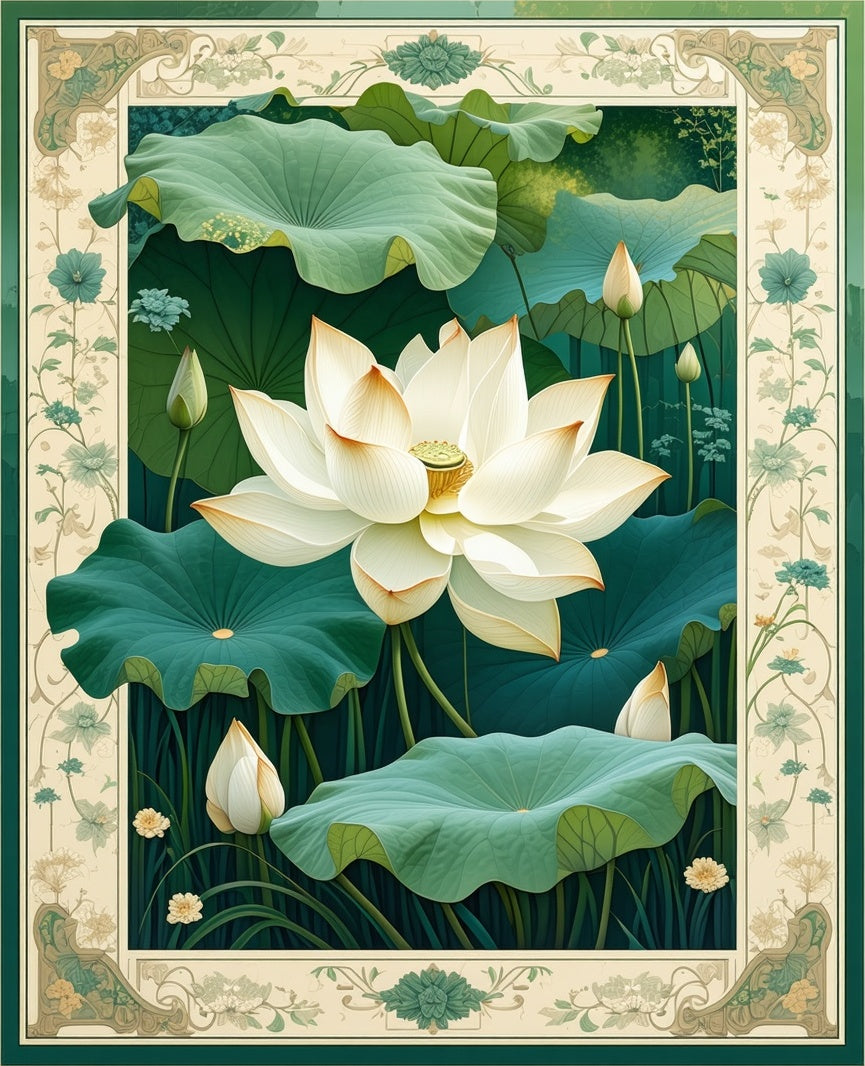 Elegant Water Lily Pond Floral Rug
