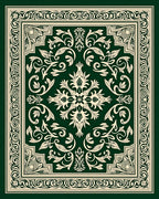 Emerald Ivory Floral Scroll Border Rug