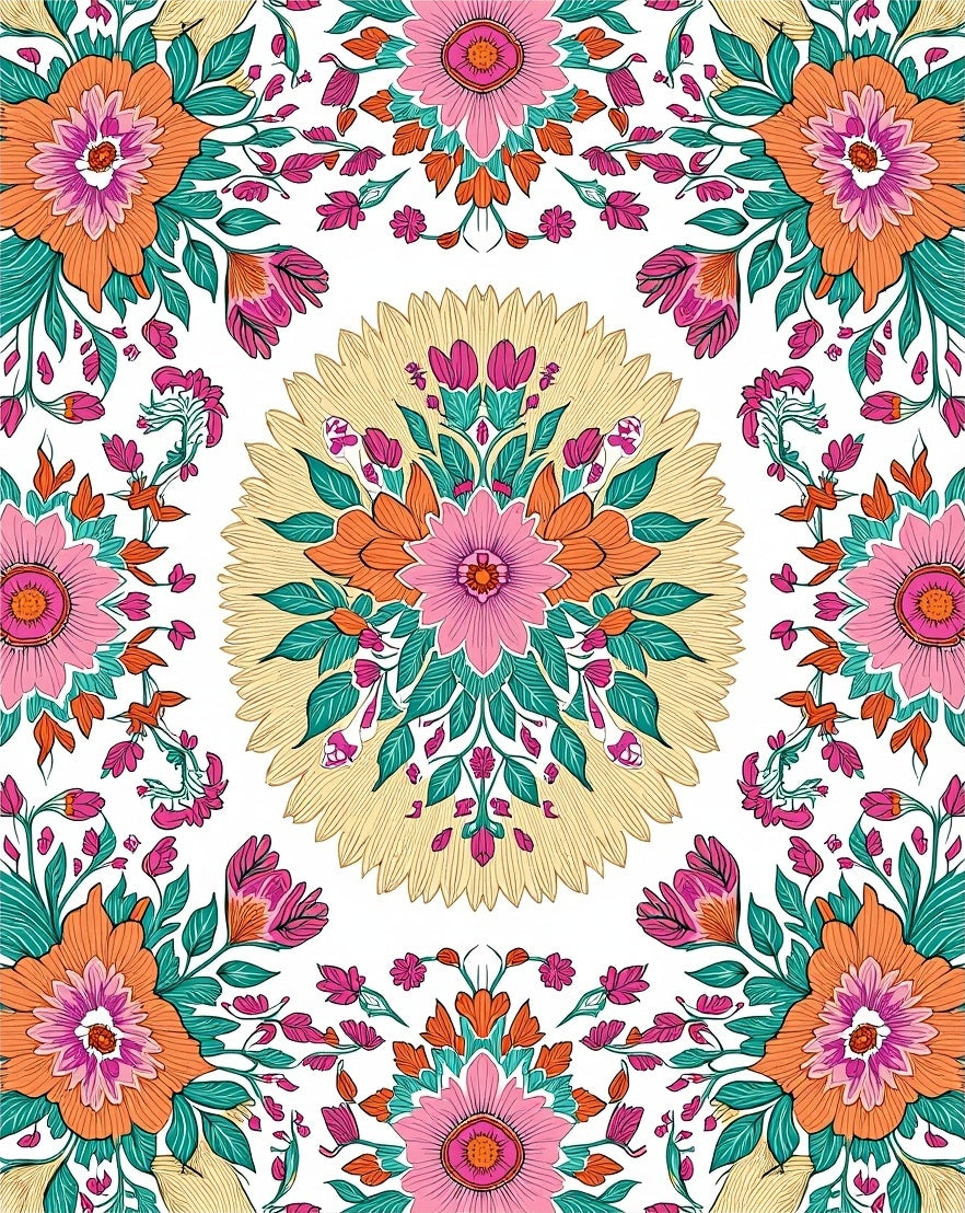 Vibrant Floral Mandala Patterned Rug