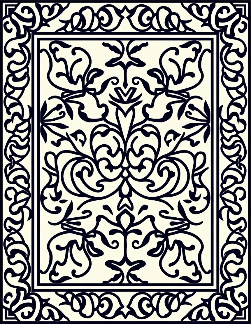 Classic Floral Scrollwork Artwork Rug