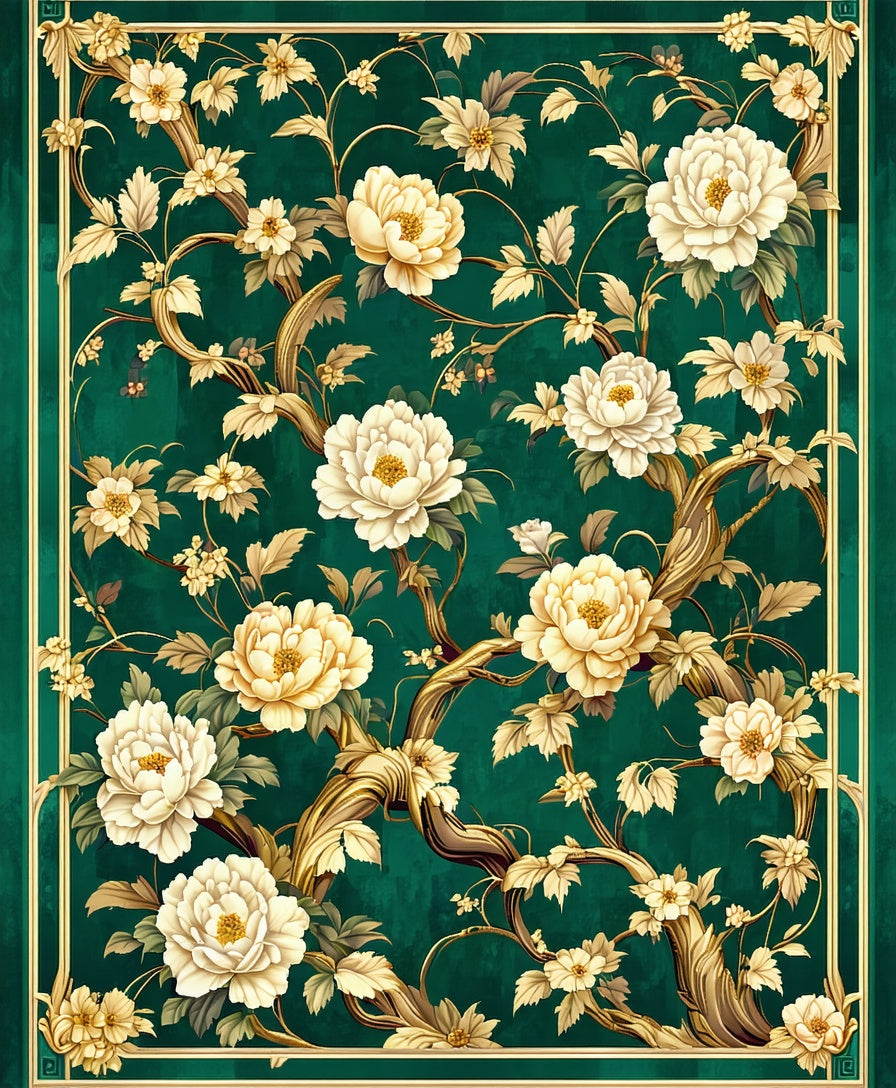 Emerald Floral Vine Pattern Rug