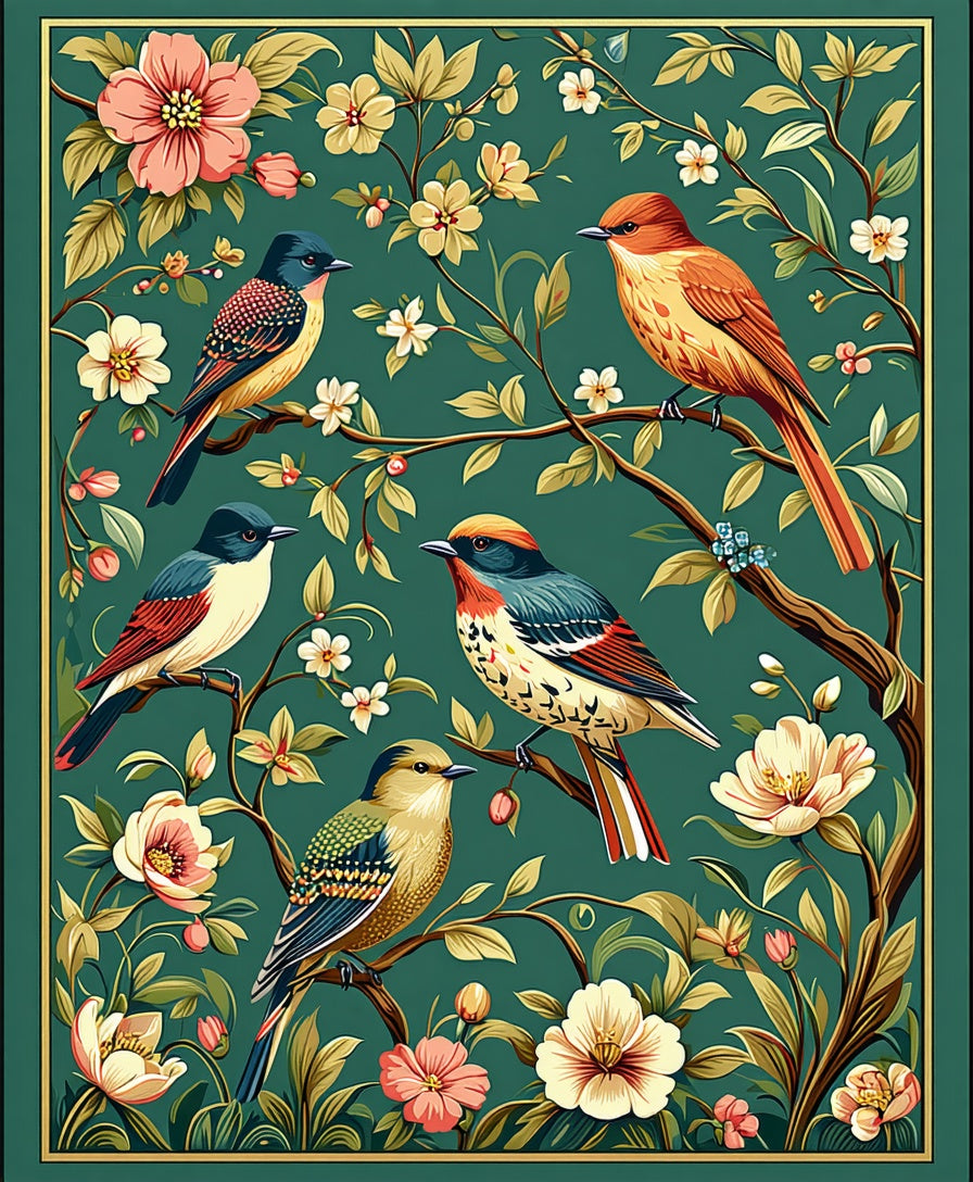Enchanted Birds and Blooming Branches Design Rug