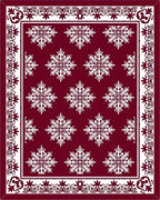 Crimson Snowflake Geometric Border Rug