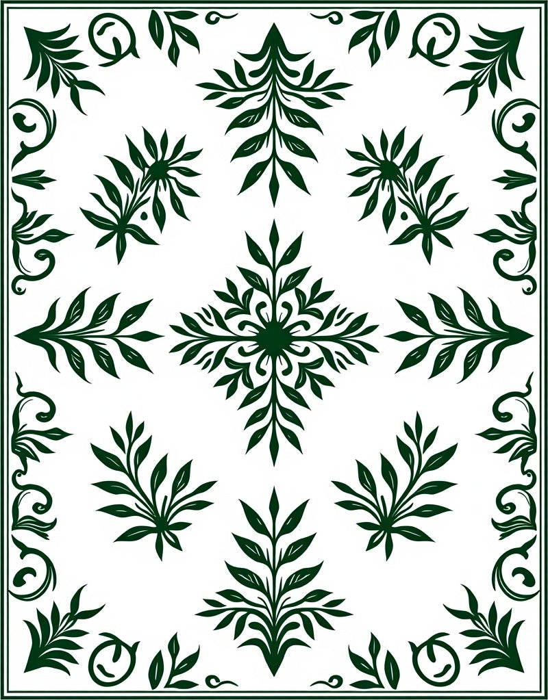 Dark Green Floral Symmetry Rug