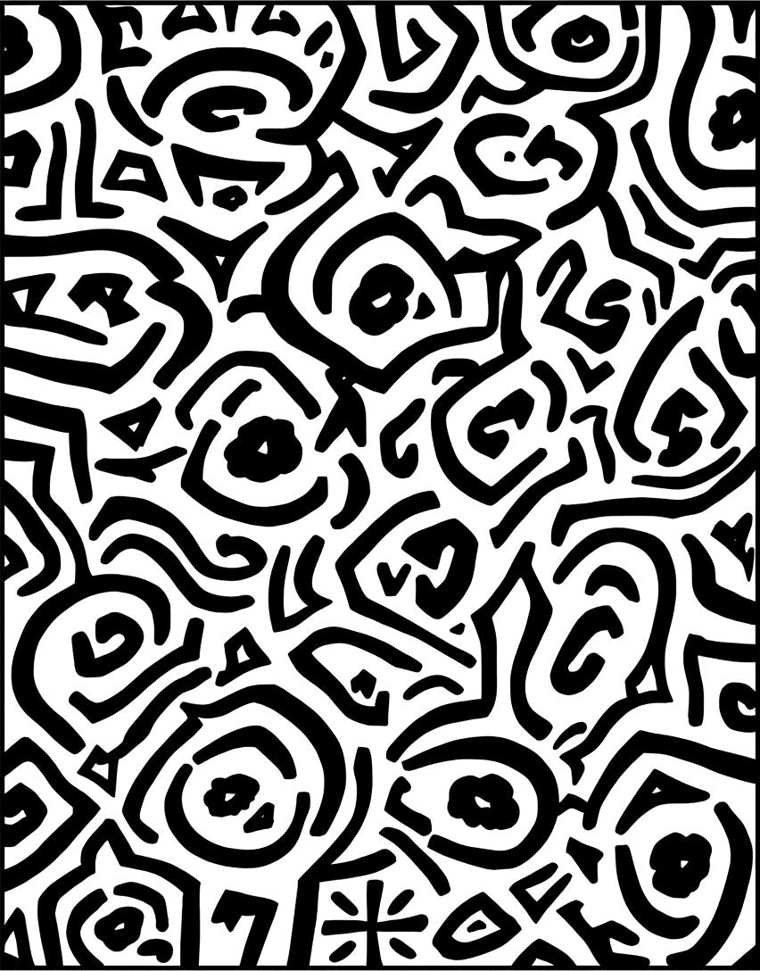 Abstract Black White Organic Doodles Rug