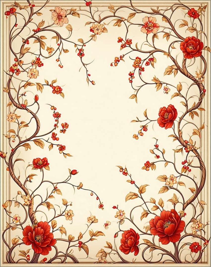 Vibrant Floral Vining Scroll Pattern Rug