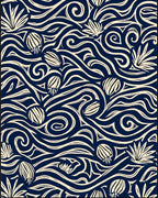 Oceanic Swirls and Floral Design Rug