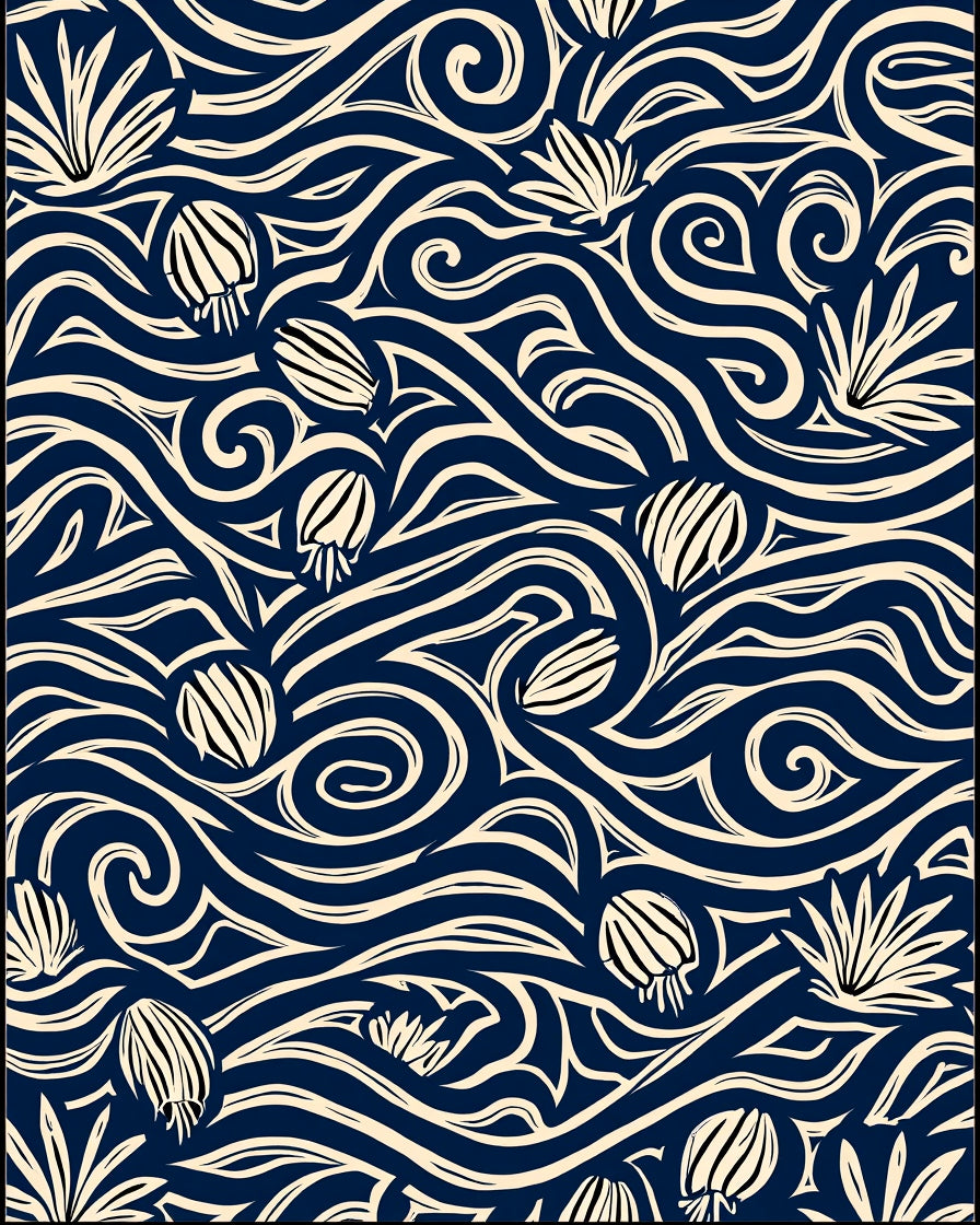 Oceanic Swirls and Floral Design Rug
