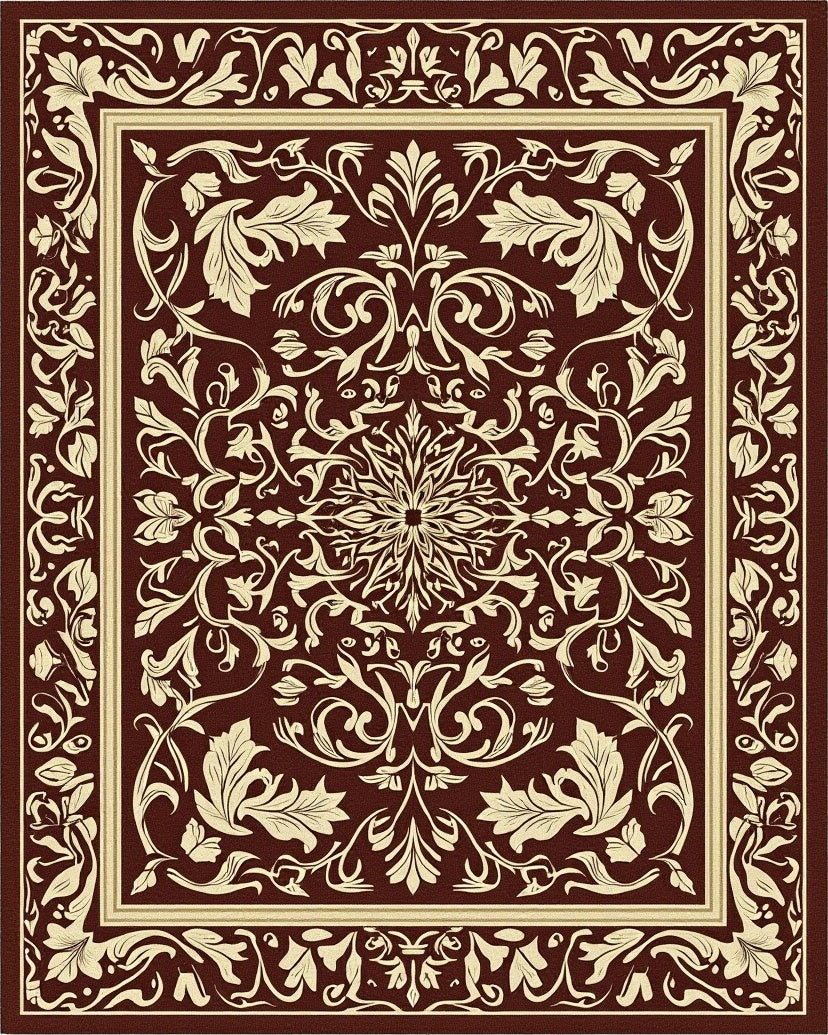 Elegant Floral Centerpiece Scrollwork Rug