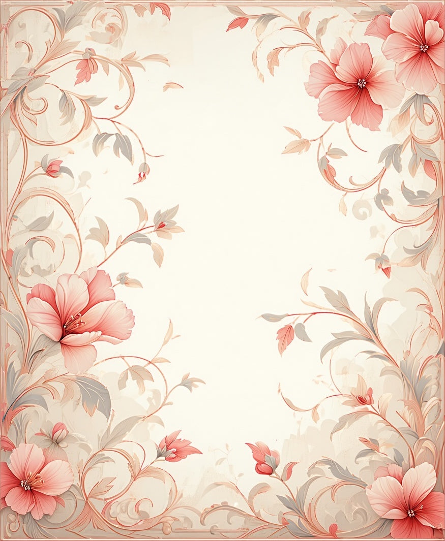 Soft Coral Floral Scroll Pattern Rug