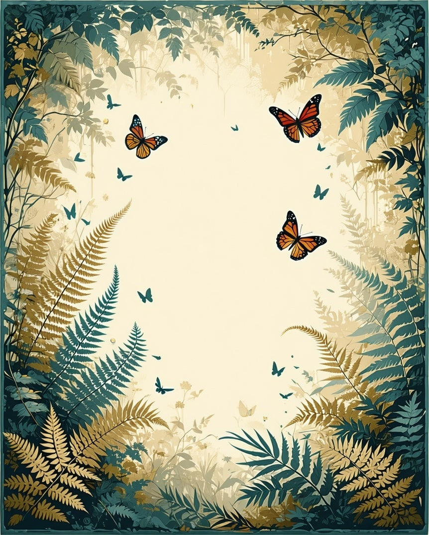 Nature Butterfly Fern Forest Pattern Rug