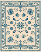 Classic Blue Floral Square Pattern Rug