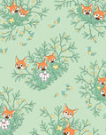 Whimsical Foxy Faces Green Floral Rug