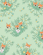 Whimsical Foxy Faces Green Floral Rug