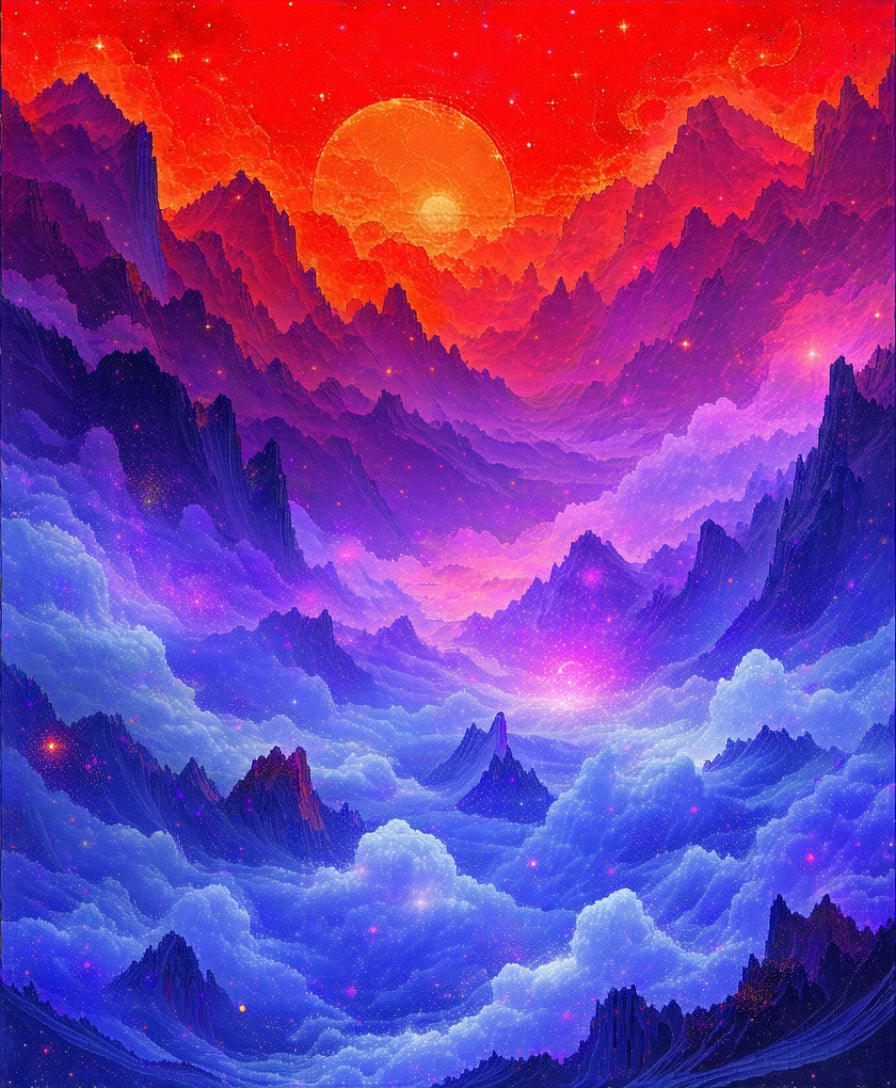 Galactic Nebula Mountain Landscape Rug