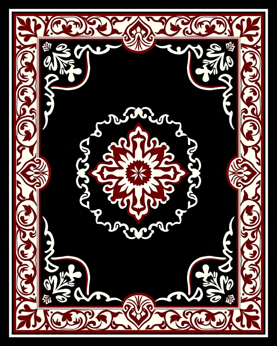 Crimson White Bordered Medallion Rug