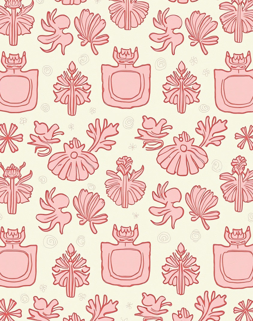 French Perfume Bottle Botanical Pattern Rug