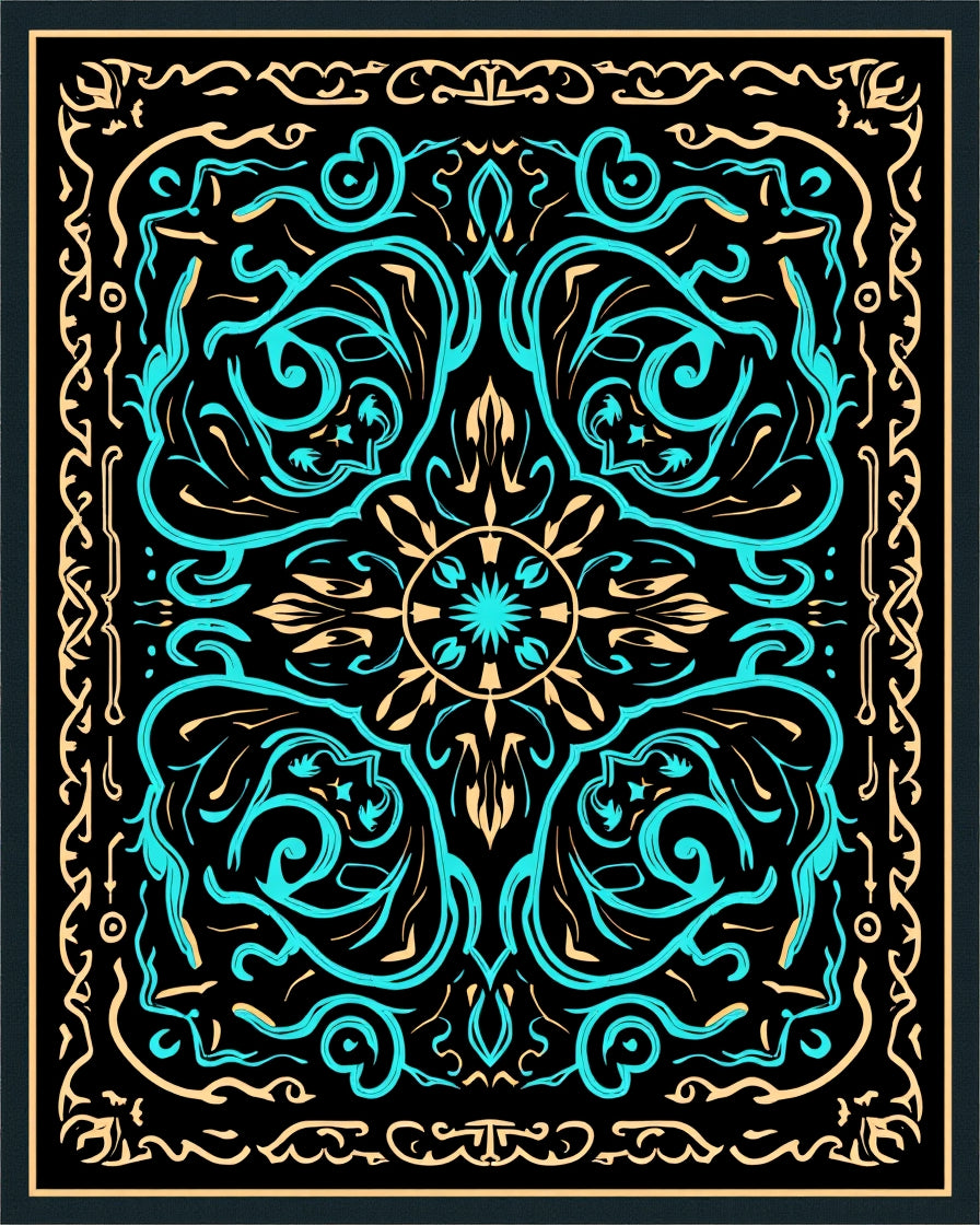 Bold Teal Abstract Swirl Border Rug