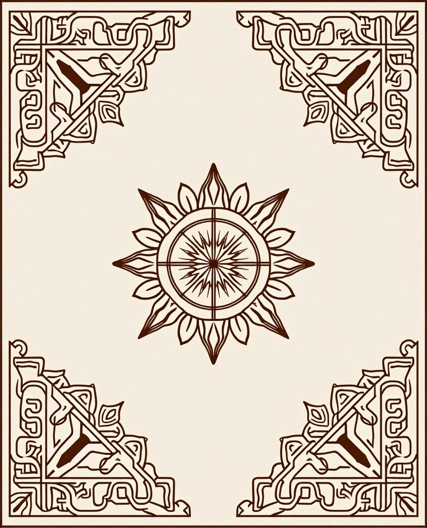Ornate Sun Corner Motif Rug