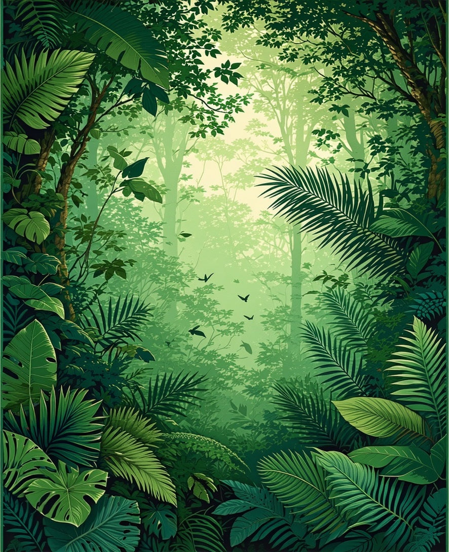 Lush Jungle Foliage With Birds Design Rug