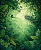 Lush Jungle Foliage With Birds Design Rug