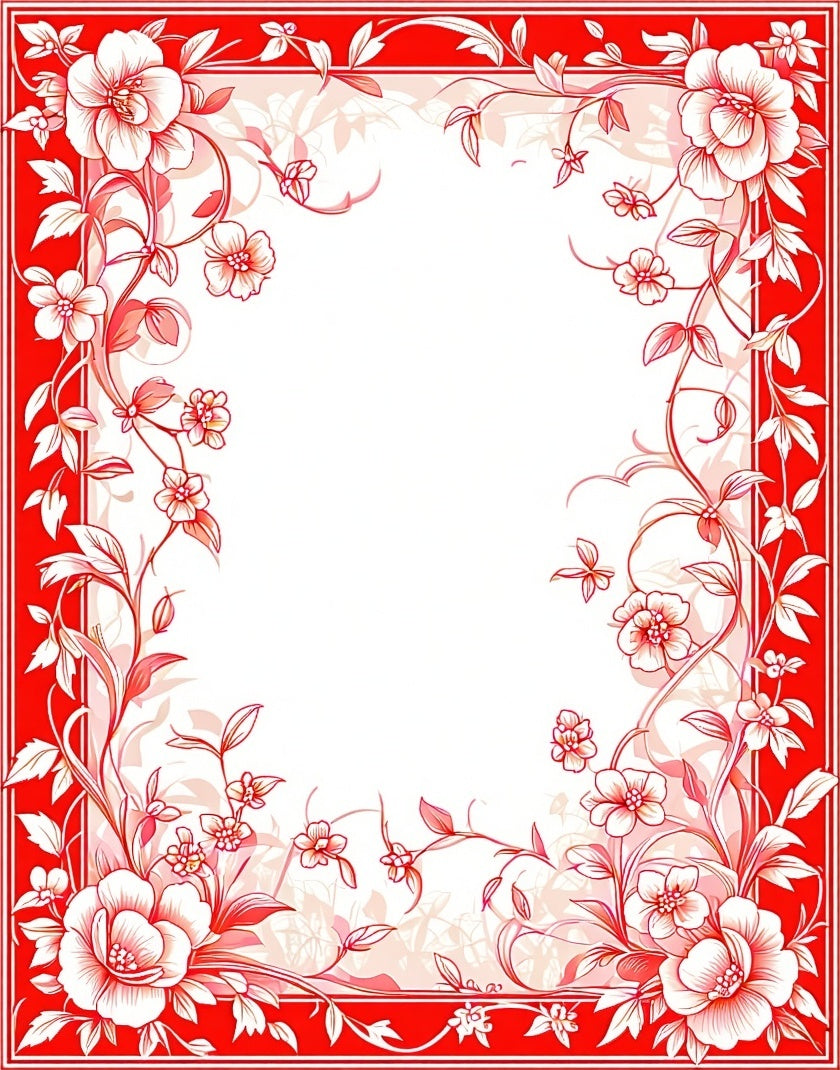 Charming Red Floral Vine Design Rug