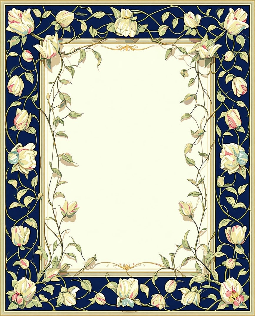 Art Nouveau Floral Vines Dark Blue Rug