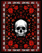 Gothic Red Rose Skull Pattern Rug