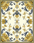 Golden Blue Ornate Floral Pattern Rug