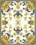 Golden Blue Ornate Floral Pattern Rug