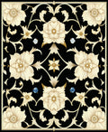 Cream Floral Arabesque Black Rug