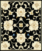 Cream Floral Arabesque Black Rug