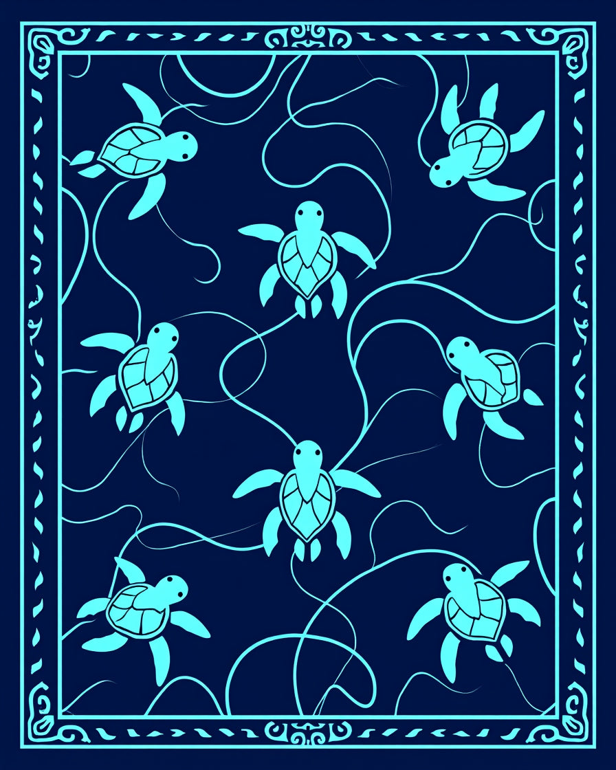 Nautical Turtle Marine Life Pattern Rug