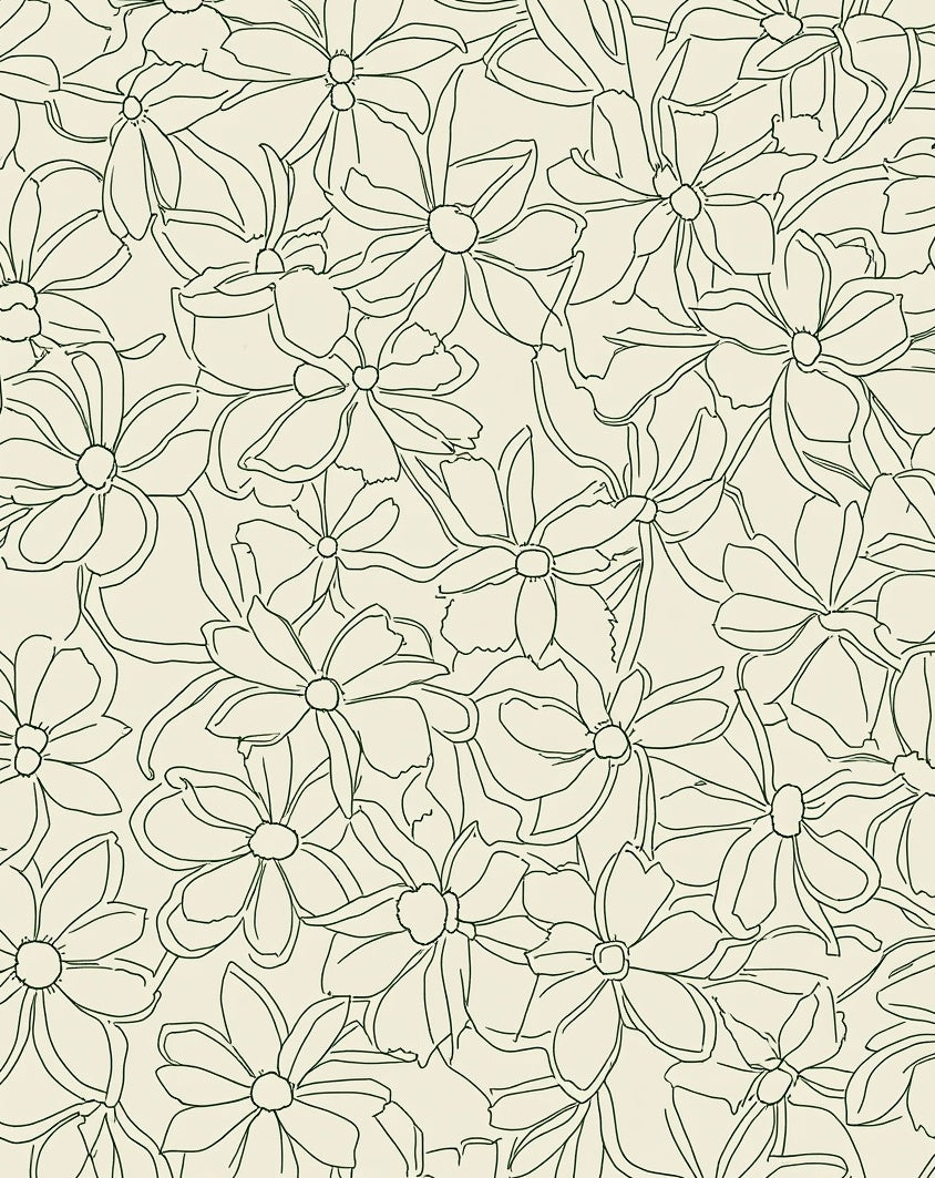 Outline Floral Pattern on Cream Rug
