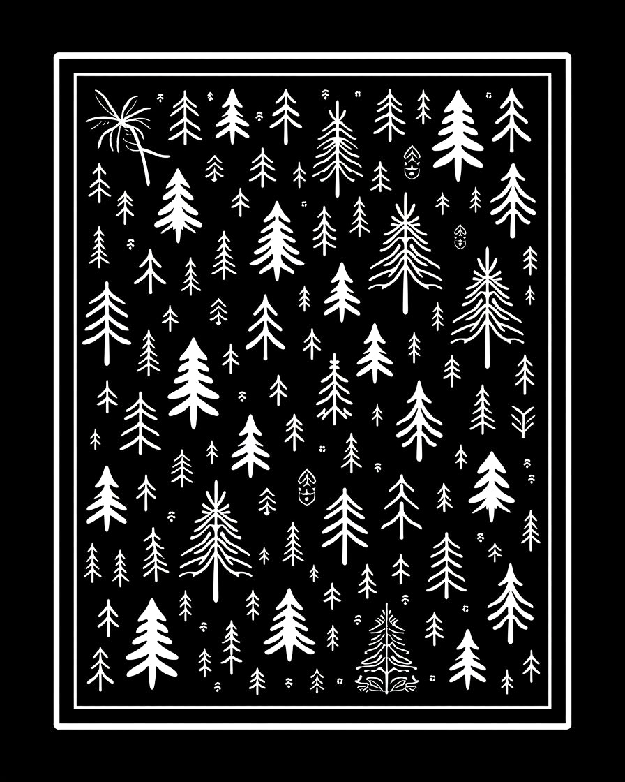 Rustic Black White Forest Trees Rug