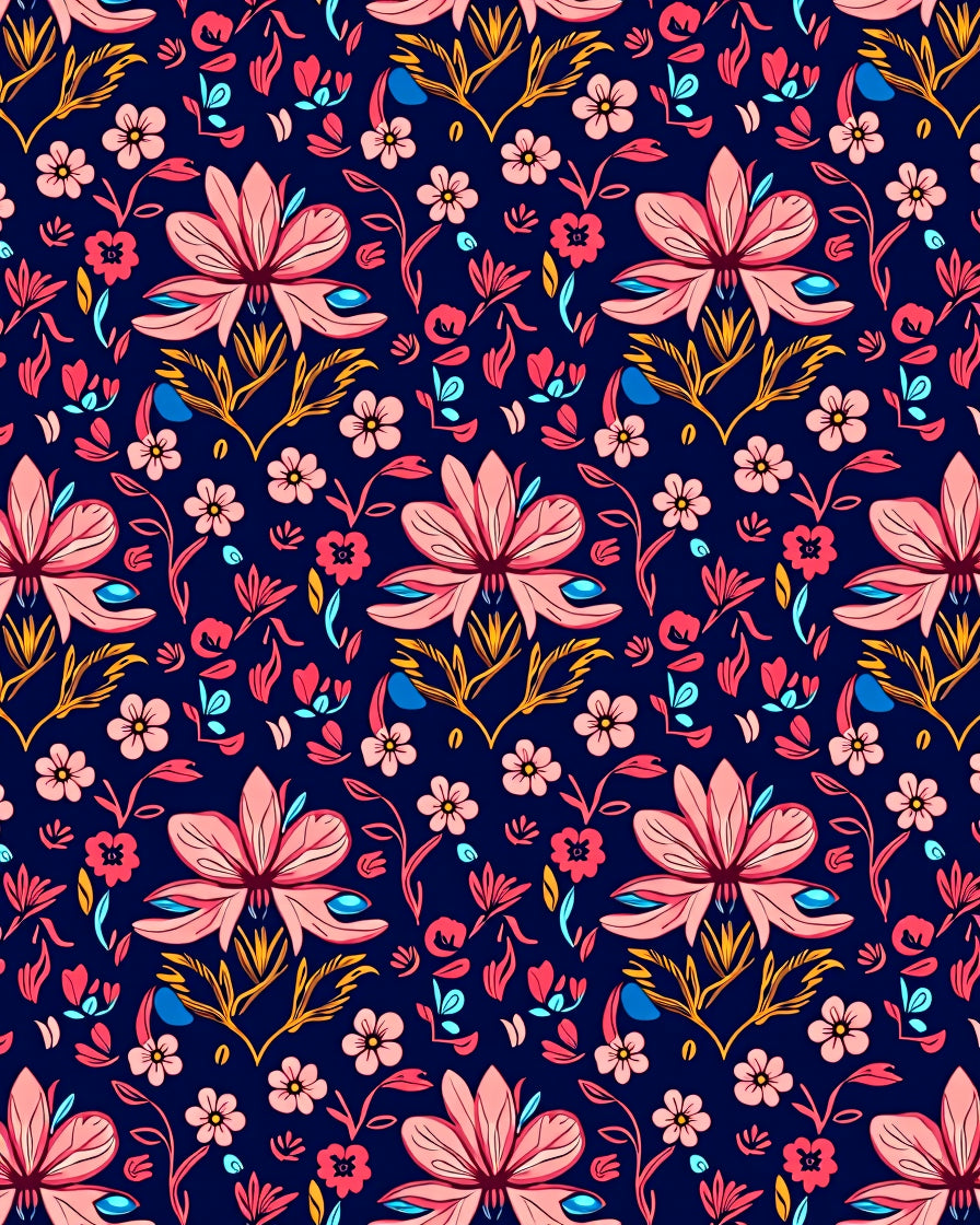 Vibrant Floral Pattern In Pink Blue Rug