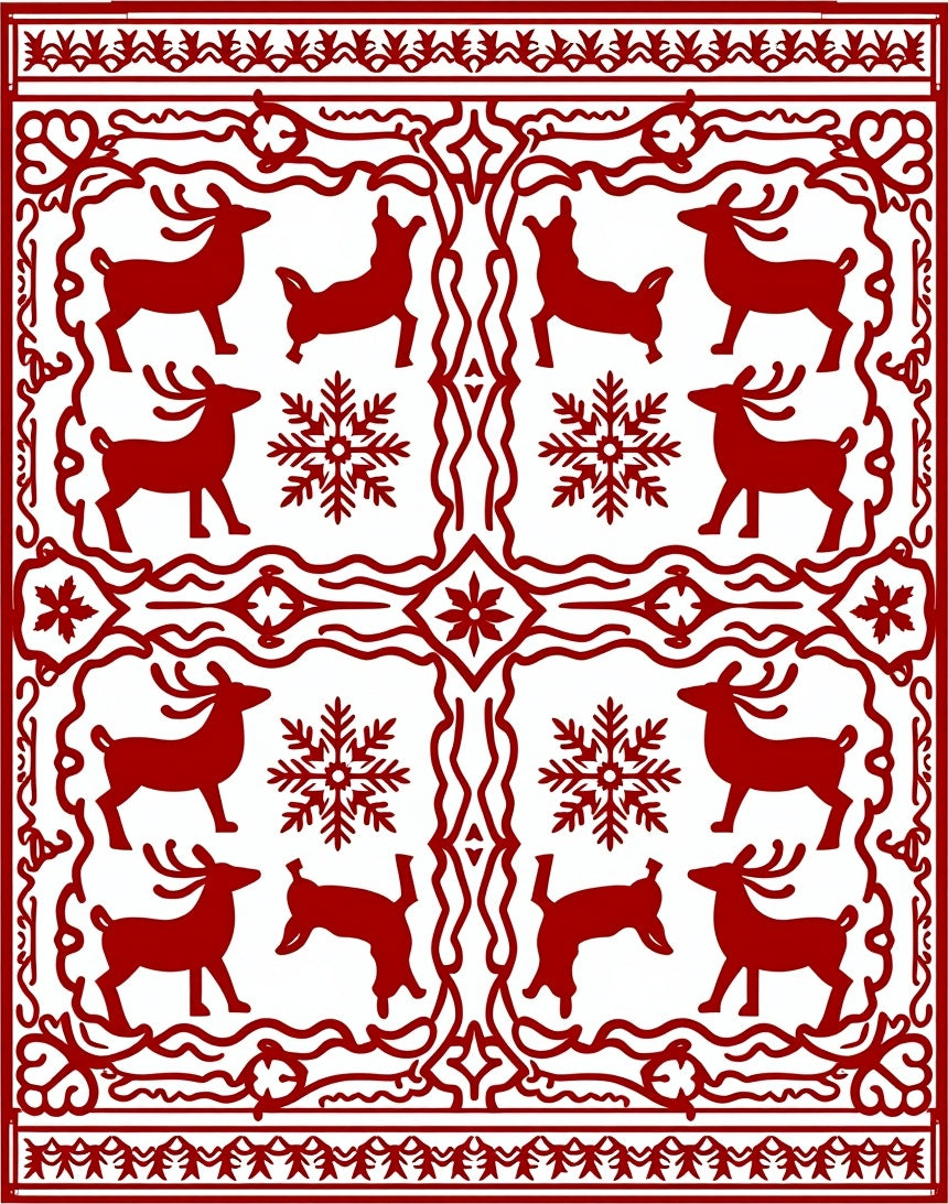 Red Deer Snowflakes Festive Border Rug