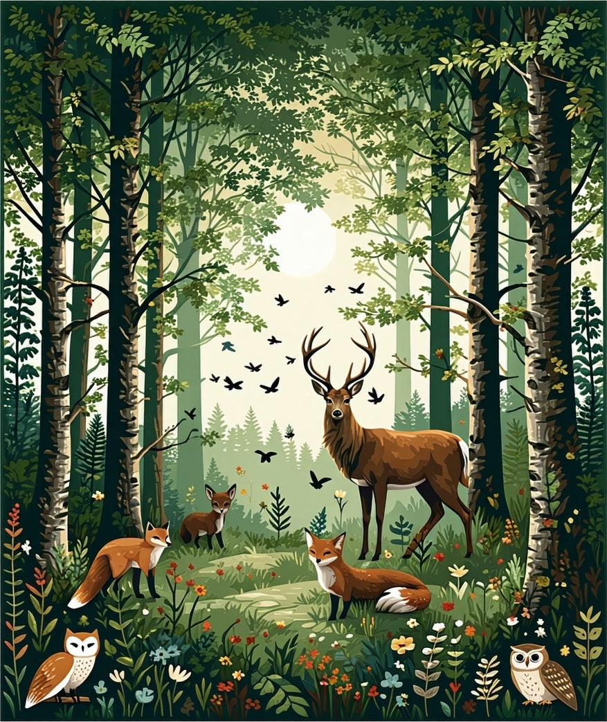 Woodland Animals In Verdant Forest Rug