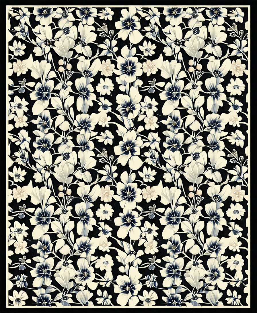 Elegant Black Floral Pattern Rug