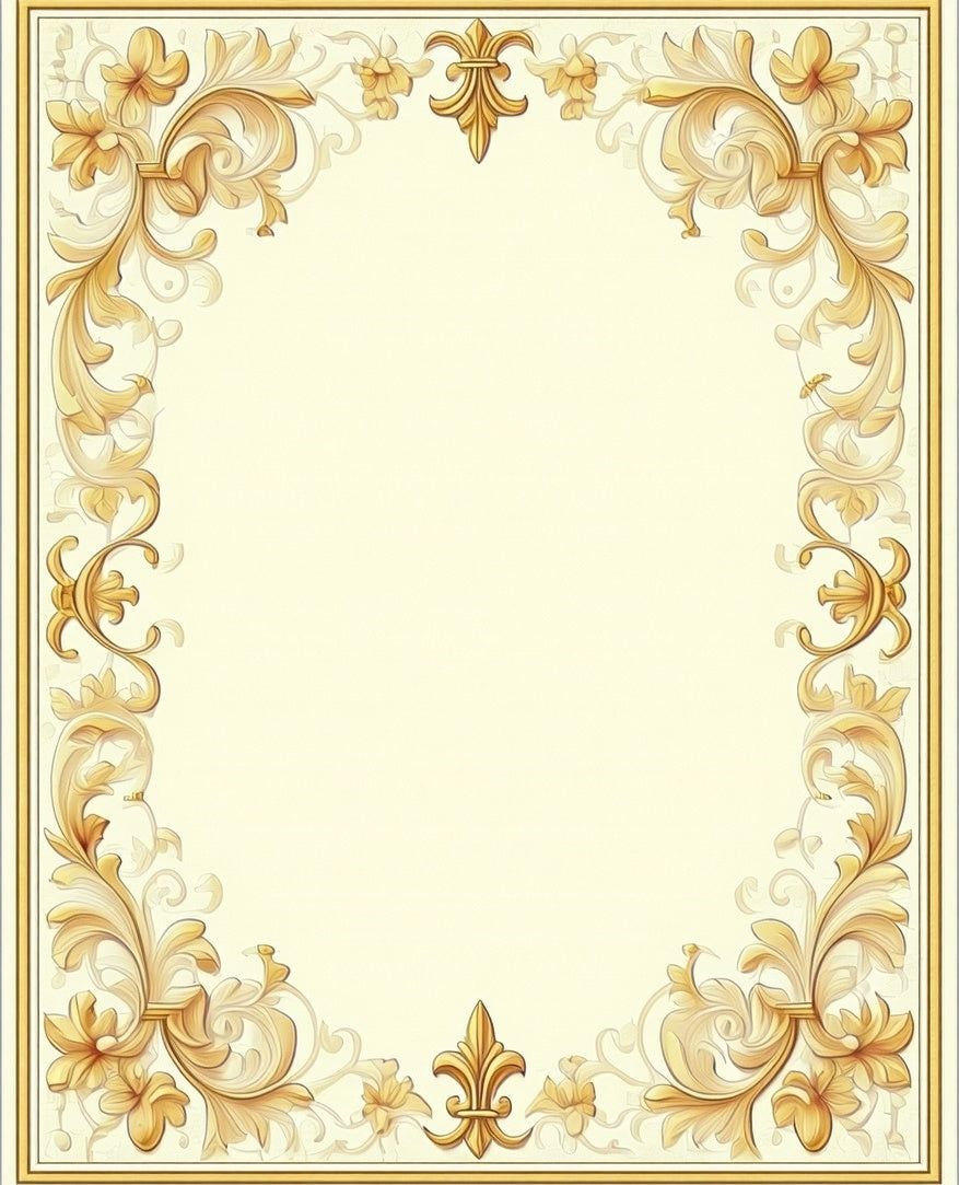Ornate Gold Floral Scroll Border Rug