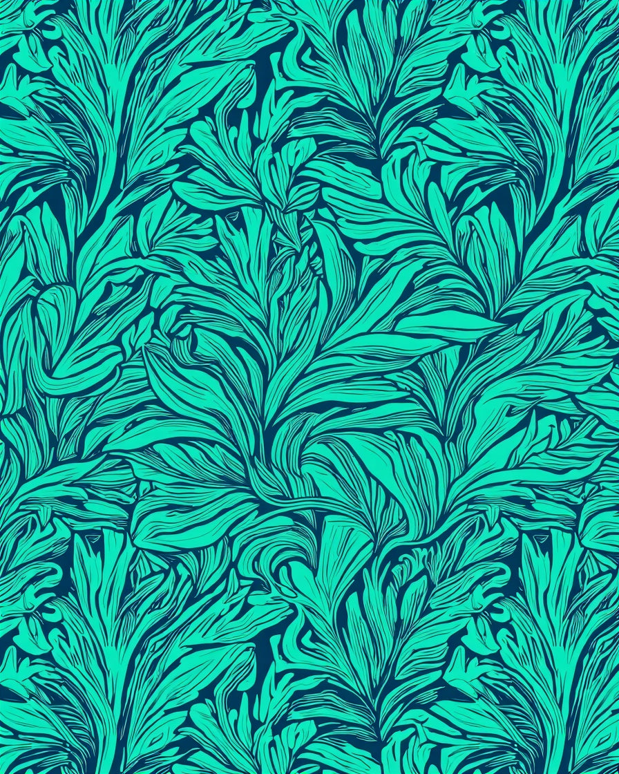 Teal Leaf Patterned Abstract Rug